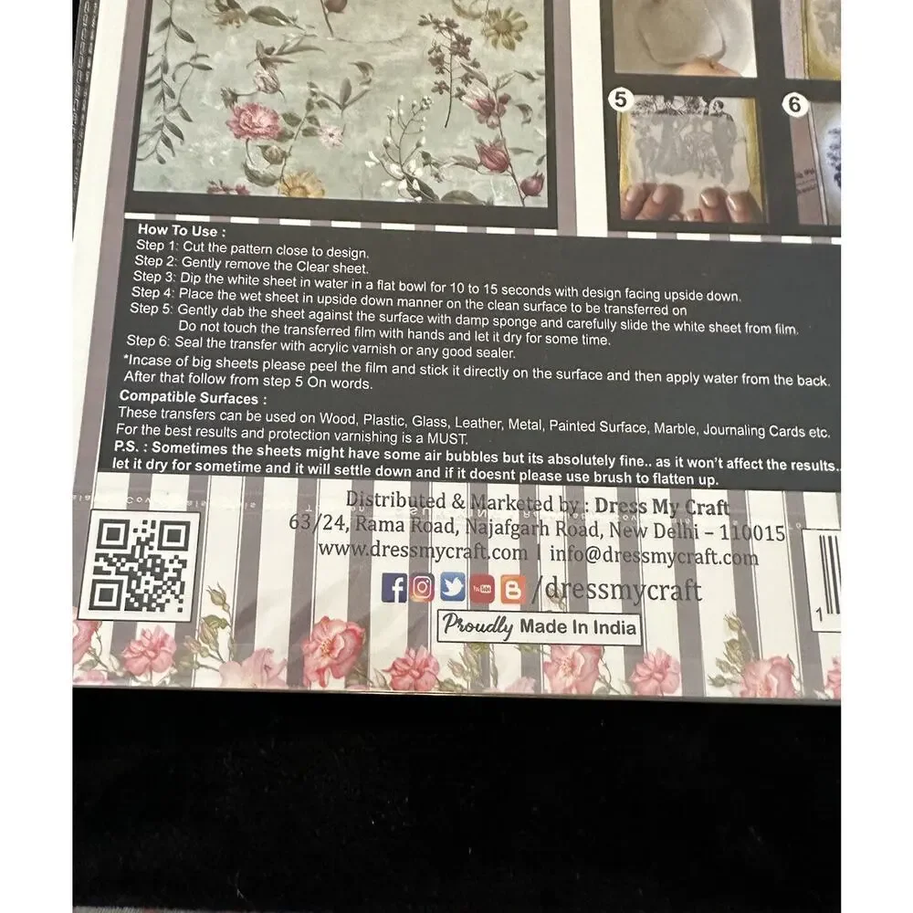 New Sealed Dress My Craft Transfer Me Vintage Floral #4 Flower Floral Dip In H2O